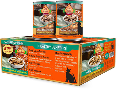 Cat eating Scoochie Pet Products seafood gravy recipe