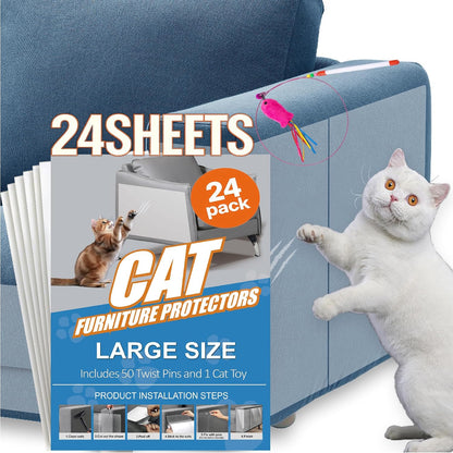 20-Pack Cat Scratch Furniture Couch Protector - Large Size 17x12inch Sofa Protectors Tape from Anti Cats Claws Scratching , Chair Corner Guards Cover for Cat Stop Scratching with 50 Twist Pins and Toy - Image 9