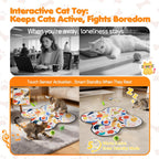 Side angle of the rechargeable hide and seek cat toy with moving feather wands.