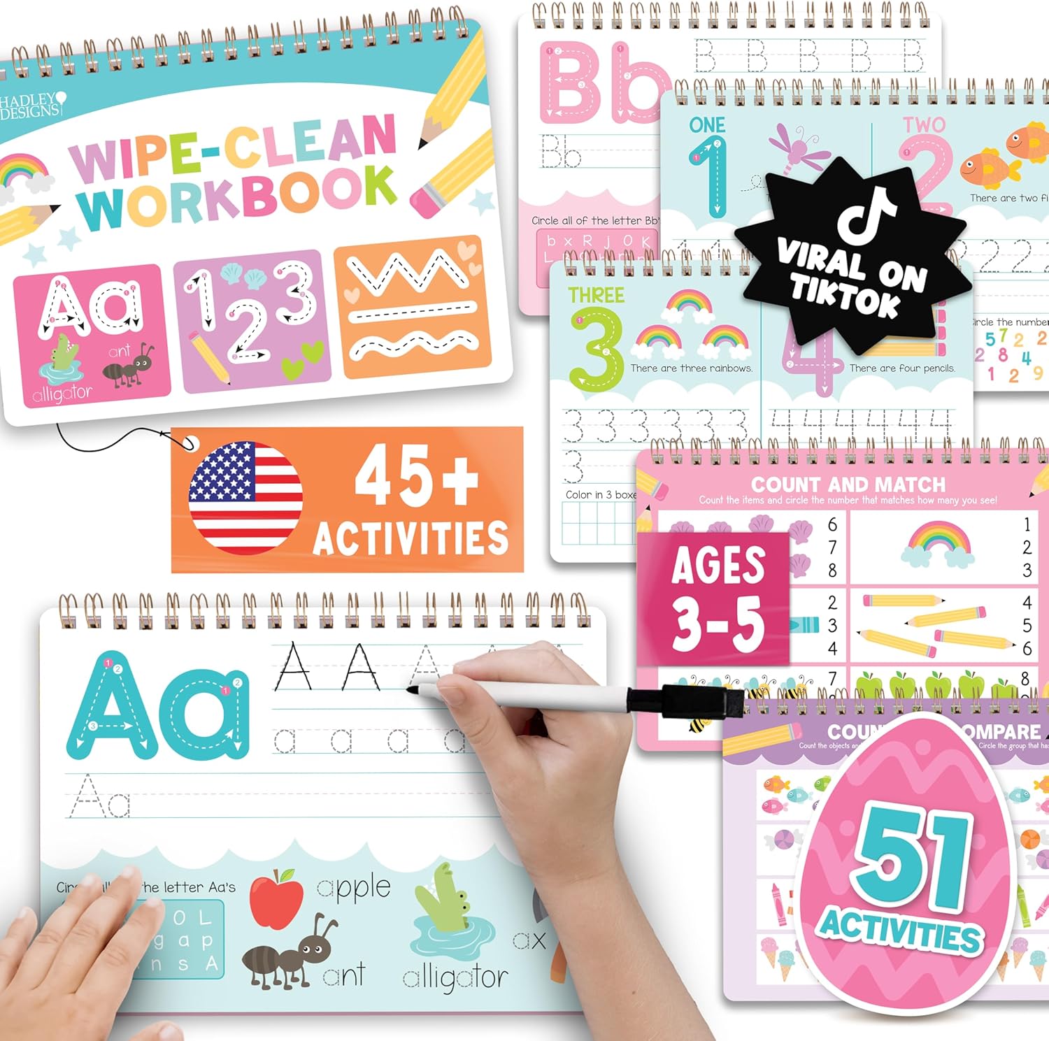 Hadley Designs ABC Tracing Book front view showing the colorful preschool learning alphabet cover illustration.