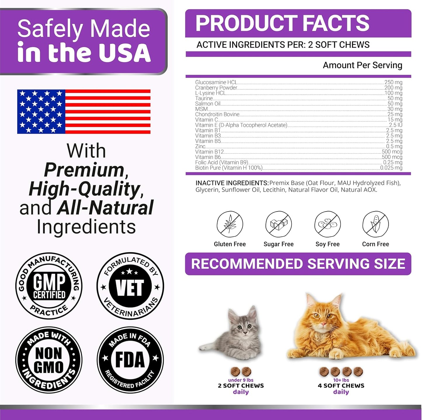 Premium feline vitamins containing cranberry extract for cat urinary tract health.