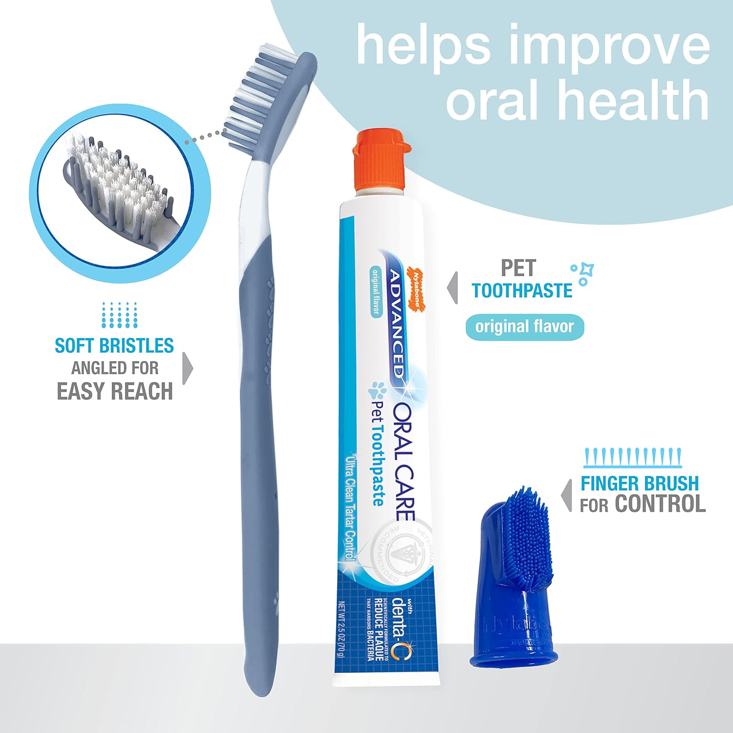 Flexible rubber finger brush included in the Nylabone pet dental hygiene kit