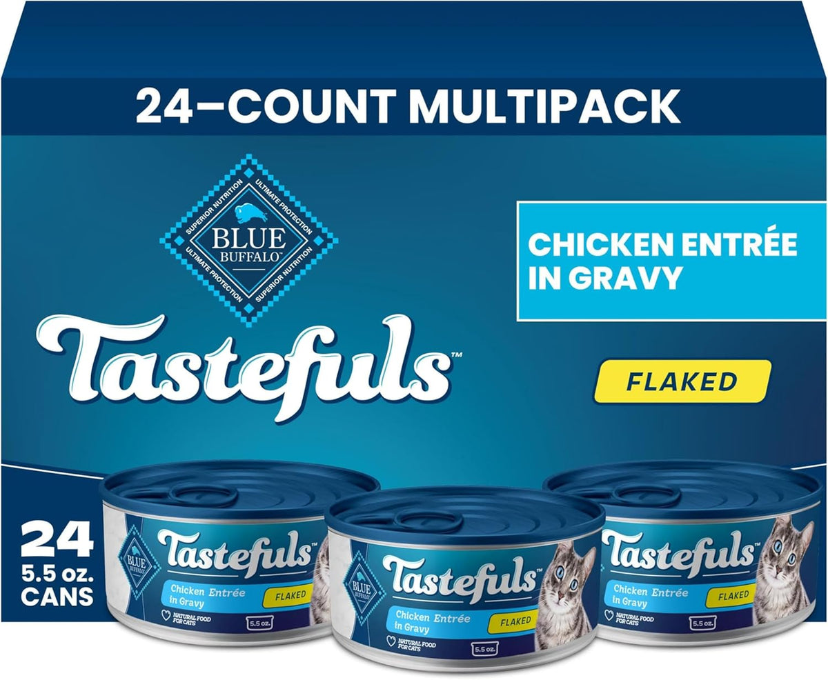 Blue Buffalo Tastefuls Flaked Adult Wet Cat Food Variety Pack (Tuna, Chicken, Fish & Shrimp), Natural Ingredients Enhanced with Vitamins, Minerals & Other Nutrients, 5.5-oz. Each (24 Cans) - Image 14