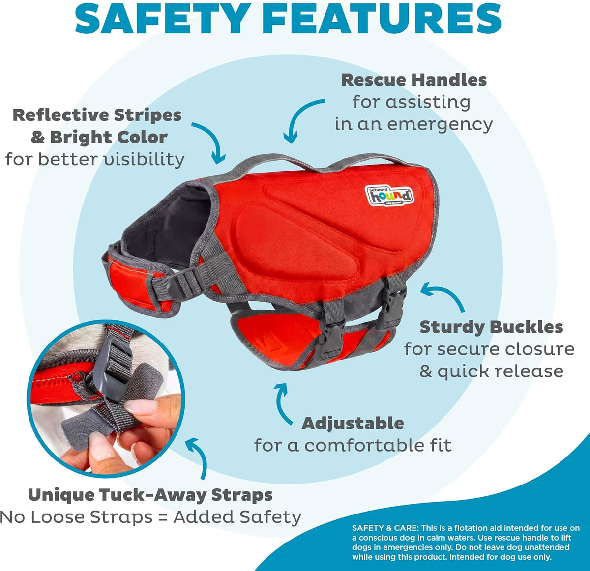 Outward Hound red flotation vest adjustable straps and buckles