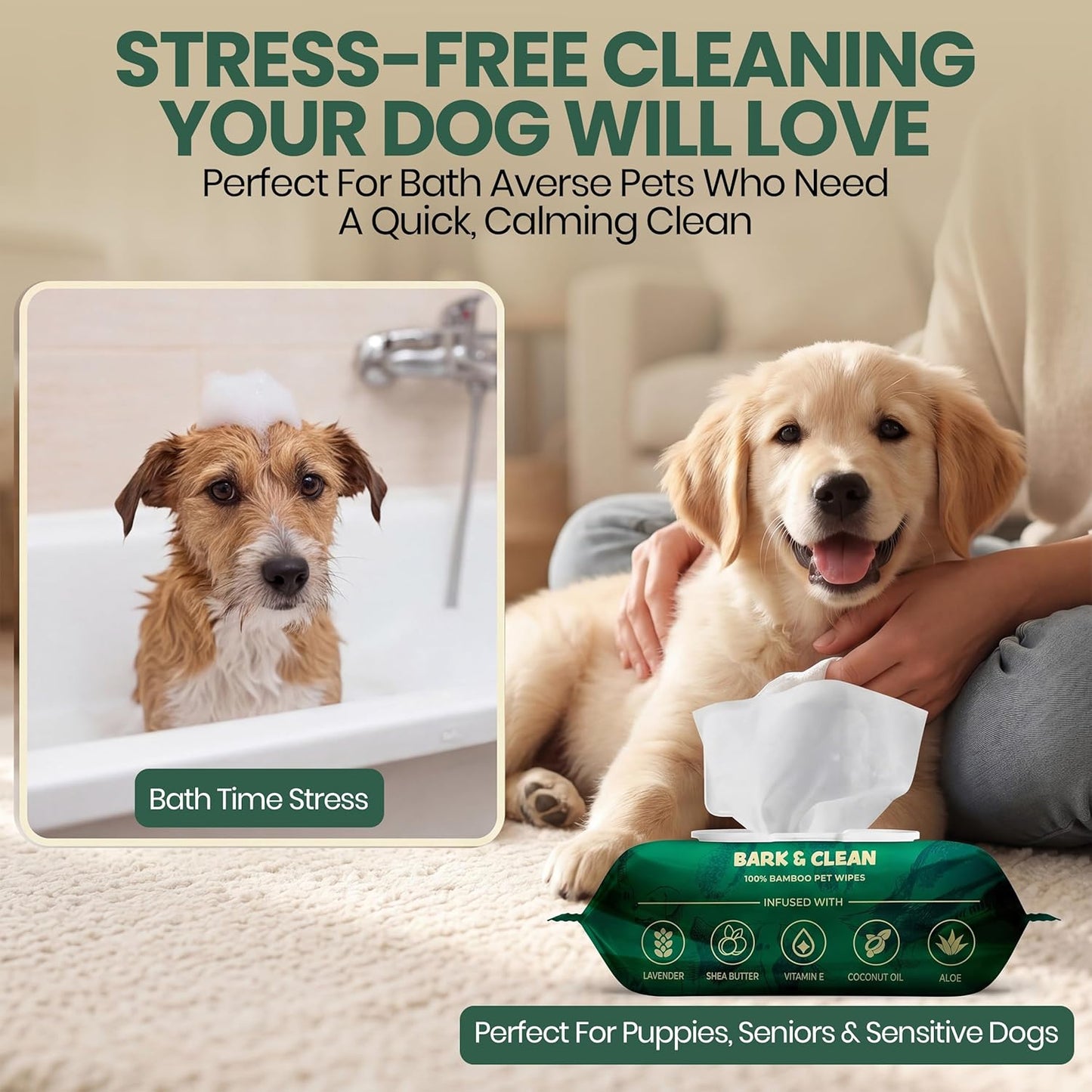 Thick hypoallergenic dog wipe material displayed to showcase the durable bamboo fabric texture.