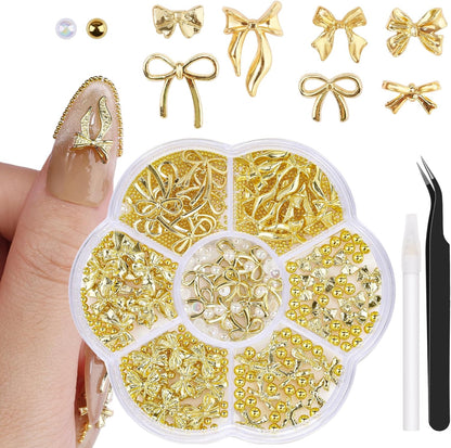 EditTime 3D Metal Alloy Nail Bows Kit front view with charms