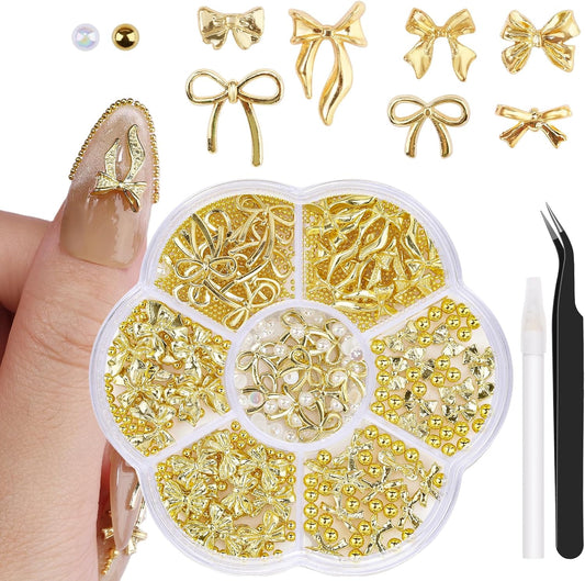 EditTime 3D Metal Alloy Nail Bows Kit front view with charms