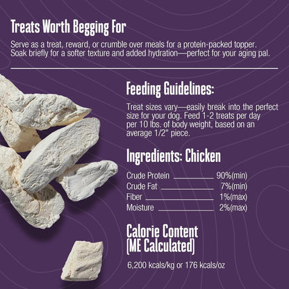 Whole Life Pet single ingredient chicken breast dog snacks showing natural freeze dried texture
