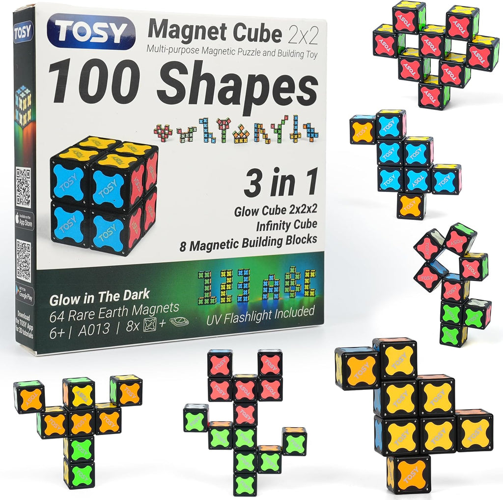 TOSY Magnet Cube 2x2 front view showcasing eight interlocking magnetic puzzle blocks arranged in a perfect square.