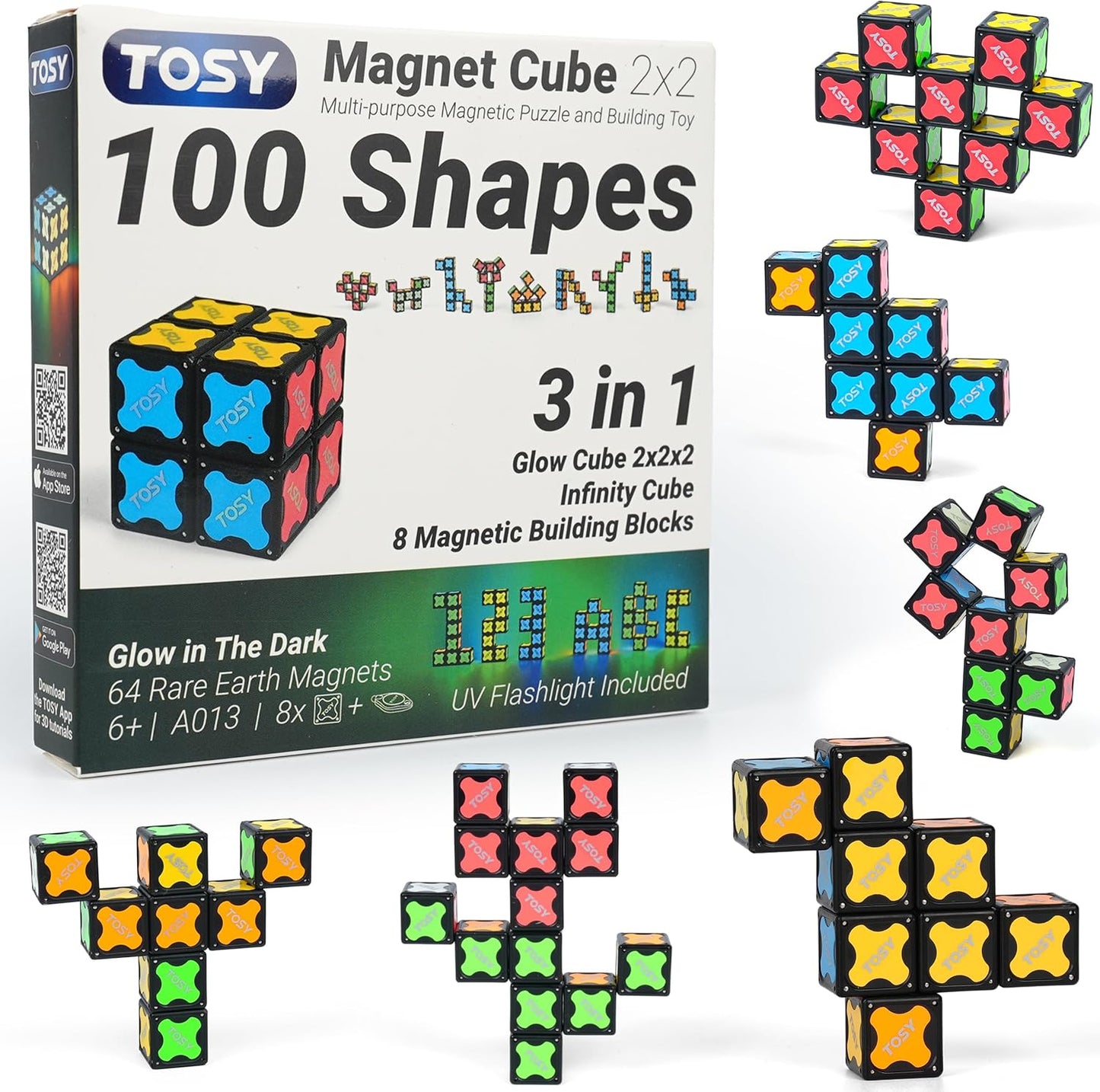 TOSY Magnet Cube 2x2 front view showcasing eight interlocking magnetic puzzle blocks arranged in a perfect square.