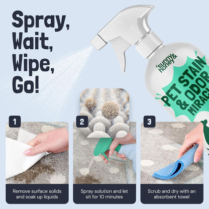 Non toxic pet carpet cleaner spray bottle on a hardwood floor