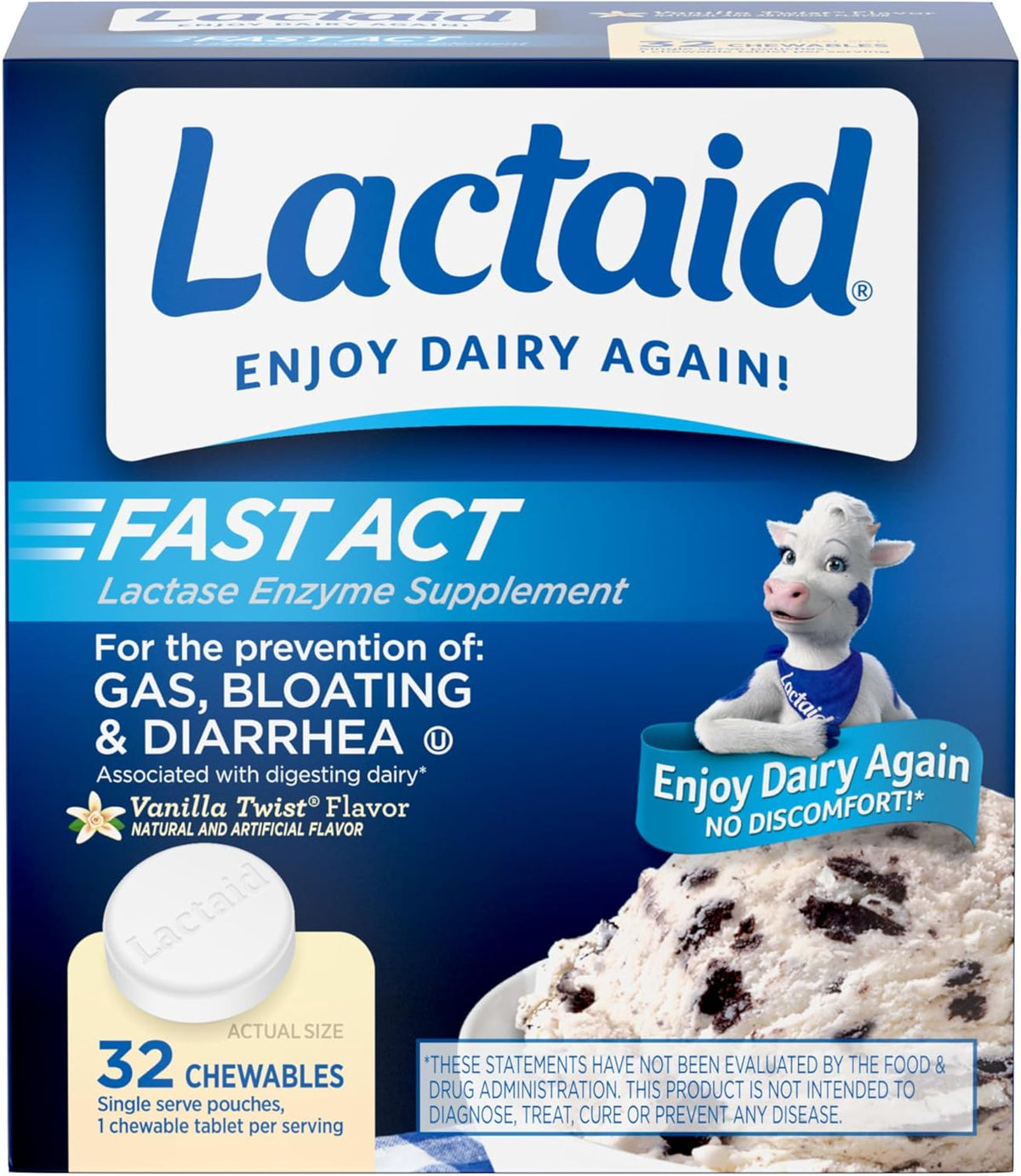 Lactaid Fast Act Lactose Intolerance Relief Chewables with Natural Lactase Enzyme to Prevent Gas, Bloating & Diarrhea Due to Lactose Sensitivity, On-the-Go, Vanilla Twist Flavor, 60 x 1 ct - Image 9
