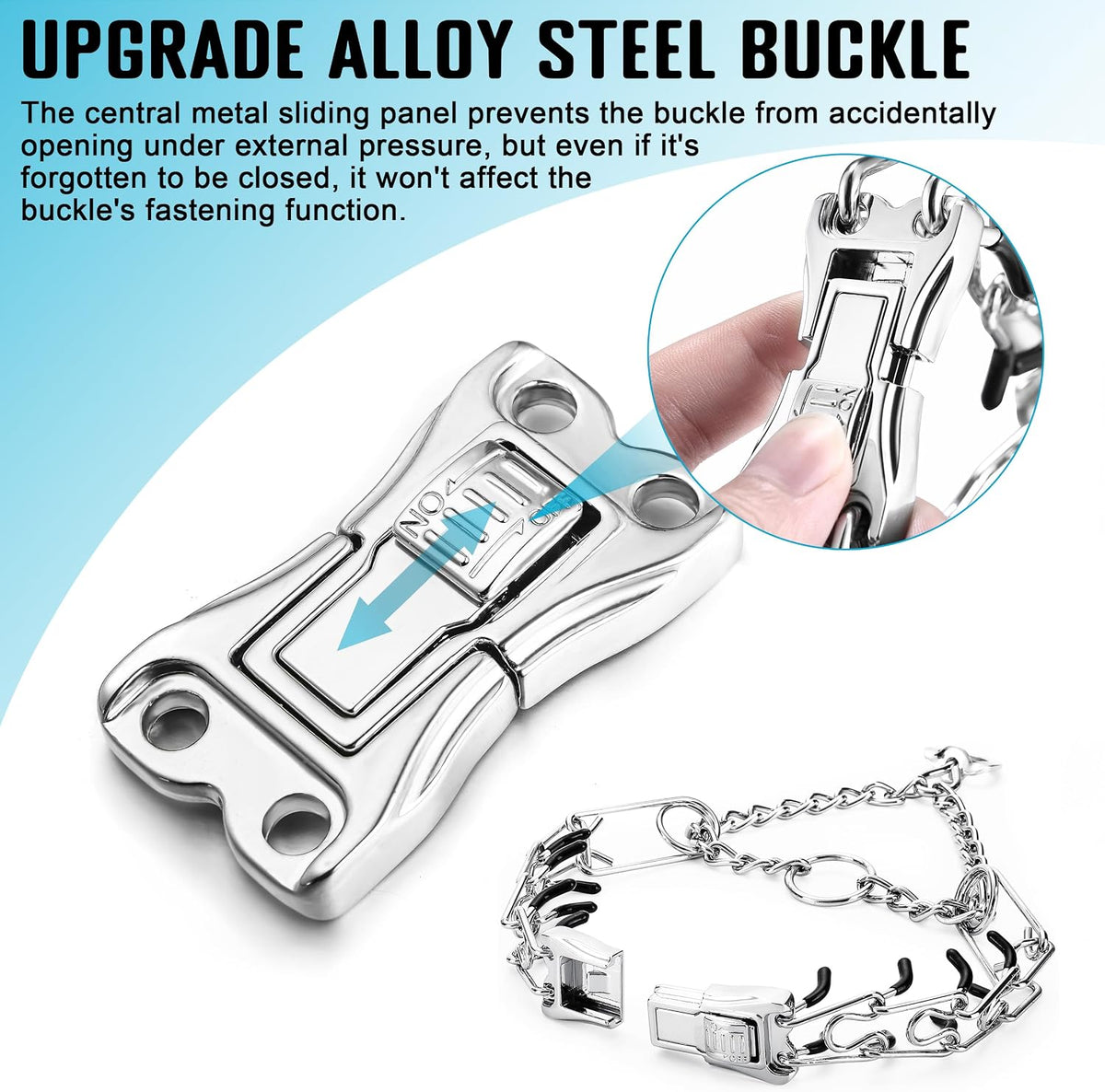 Premium rust resistant metal buckle on Mozeto quick release training collar