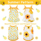 Frienda medium pet apparel collection displaying two cute summer dresses and two breathable t-shirts.