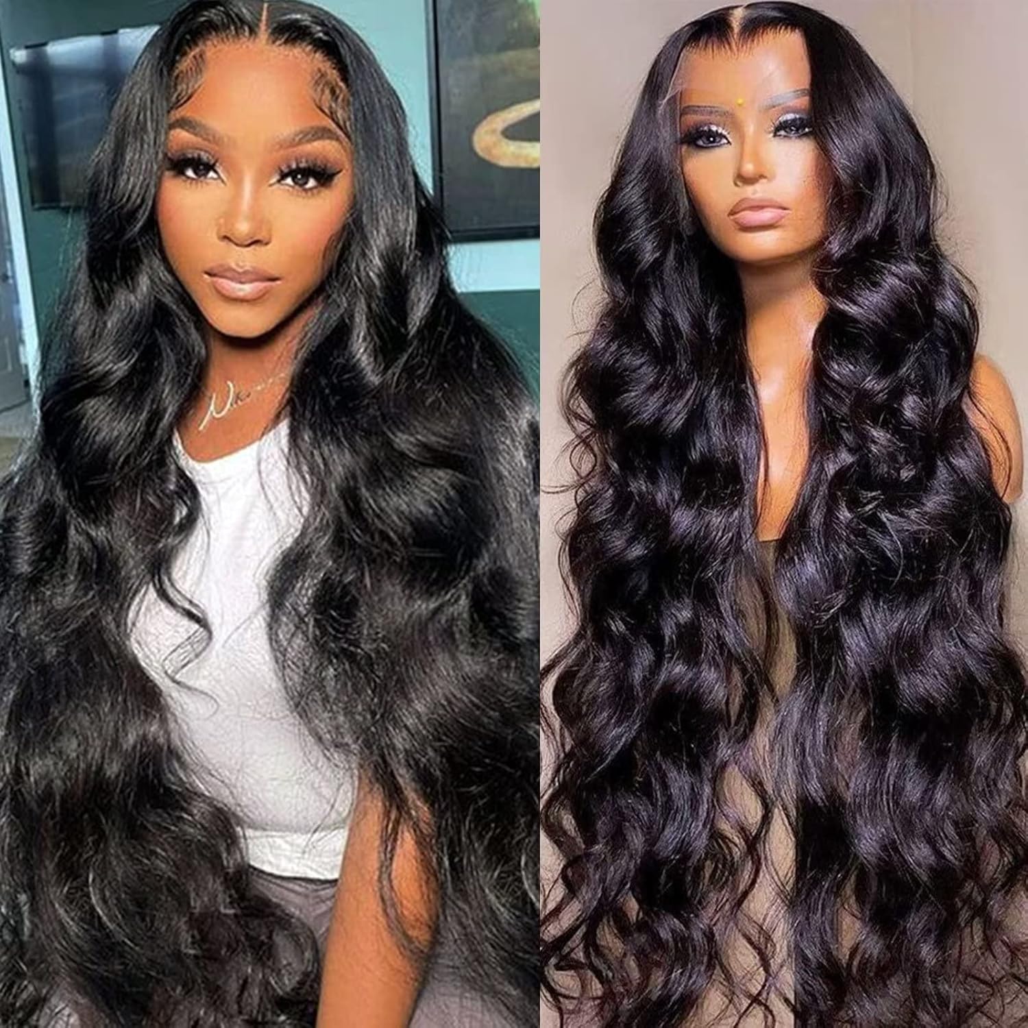 Lemoda 13x6 body wave lace front human hair wig front view showing pre plucked natural hairline
