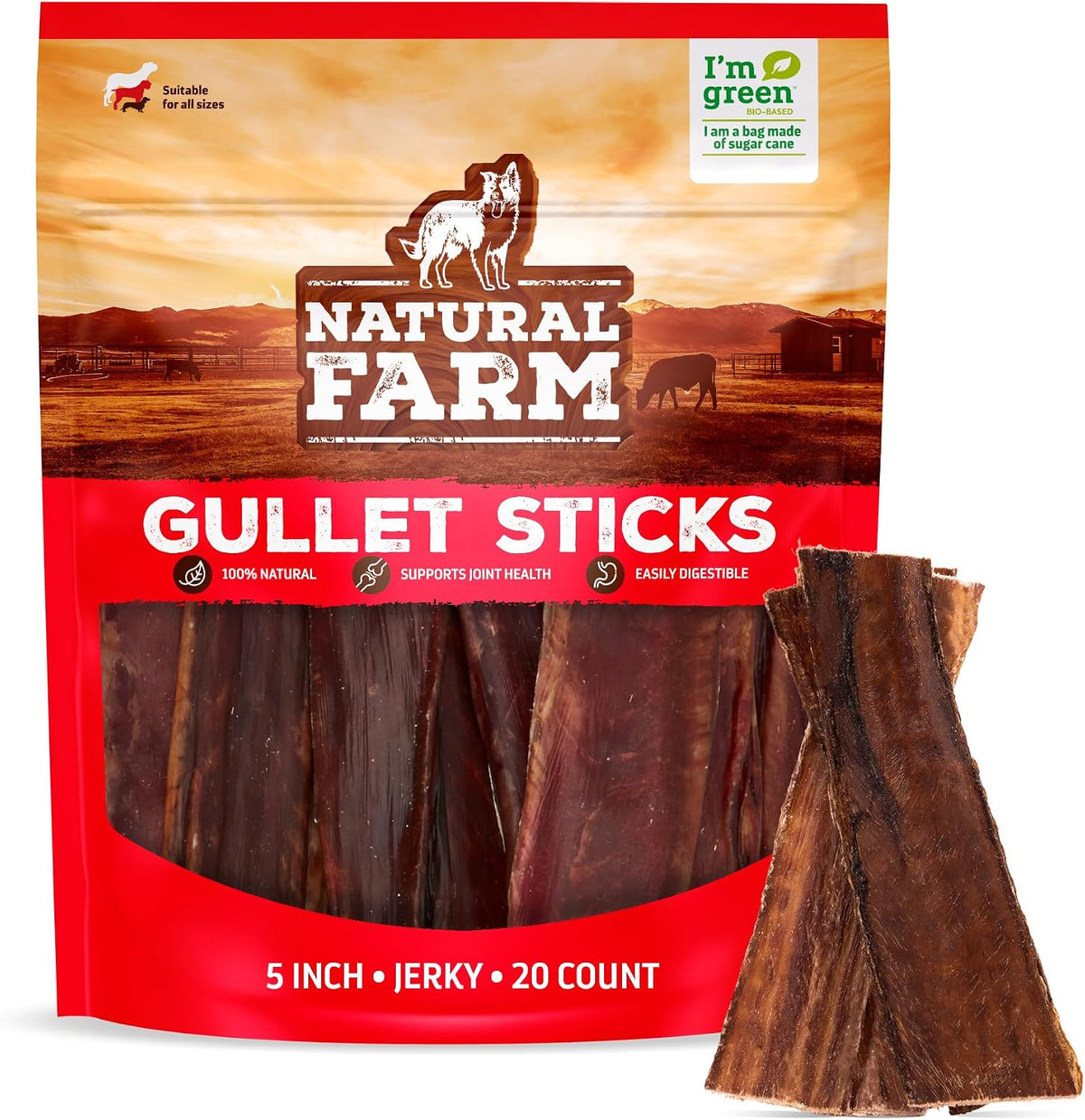 Natural Farm Gullet Sticks (4-5 Inch, 25 Pack), Grain-Free, Preservative-Free & Fully Digestible Beef Esophagus - Gentle Yet Effective Fun - Best for Light, Pups & Senior Chewers - Image 9