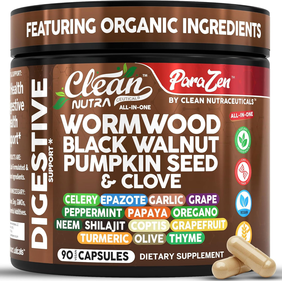 Clean Nutraceuticals Wormwood And Black Walnut Gut Health Supplement Front View