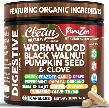 Clean Nutraceuticals Wormwood And Black Walnut Gut Health Supplement Front View
