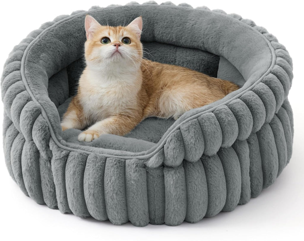 Bedsure ComfyFleece(TM) Cat Bed, Washable Round Cute Pet Beds for Indoor Cats, Super Soft Corduroy Kitten Bed with Anti-Slip Bottom, 20''x20''x8'', Cream - Image 15