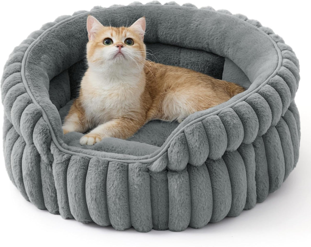 Bedsure ComfyFleece(TM) Cat Bed, Washable Round Cute Pet Beds for Indoor Cats, Super Soft Corduroy Kitten Bed with Anti-Slip Bottom, 20''x20''x8'', Cream - Image 15