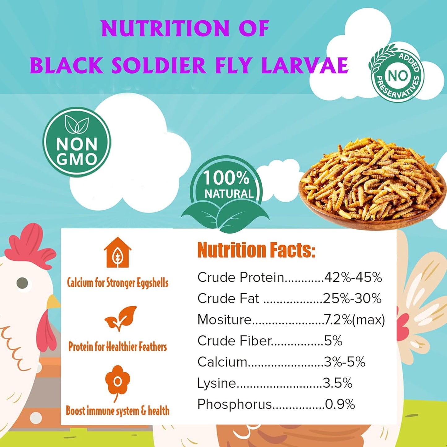 Adaman natural non GMO black soldier fly larvae poultry treat texture close up