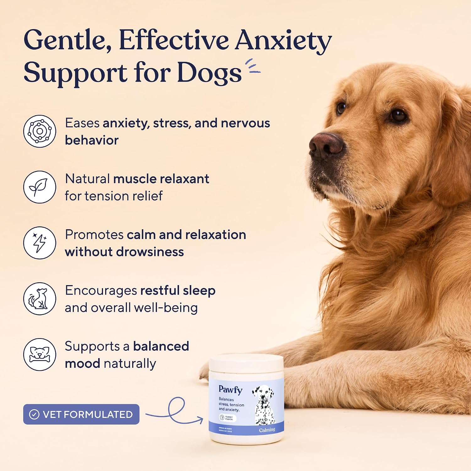 Pawfy premium turkey flavored calming soft chews for pet anxiety management