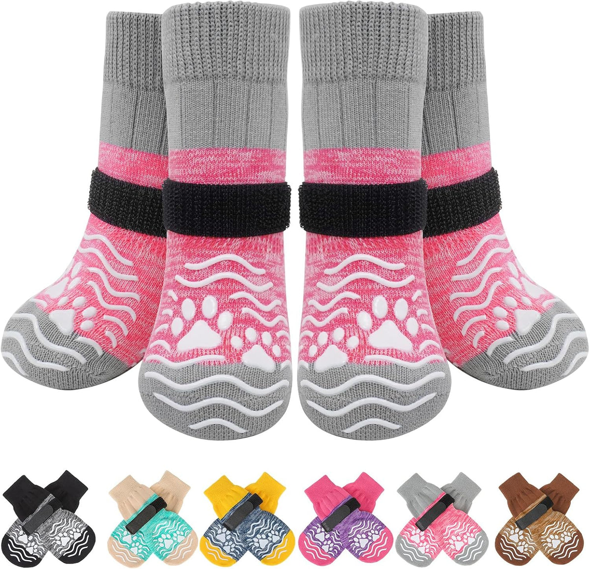 PUPTECK Anti Slip Dog Socks, Shoes with Grippers to Prevent Licking Hardwood Floors Traction, Rubber Boots & Paw Protectors for Small Medium Large Dogs Cold/Hot Pavement, Senior Dogs Booties Khaki - Image 12
