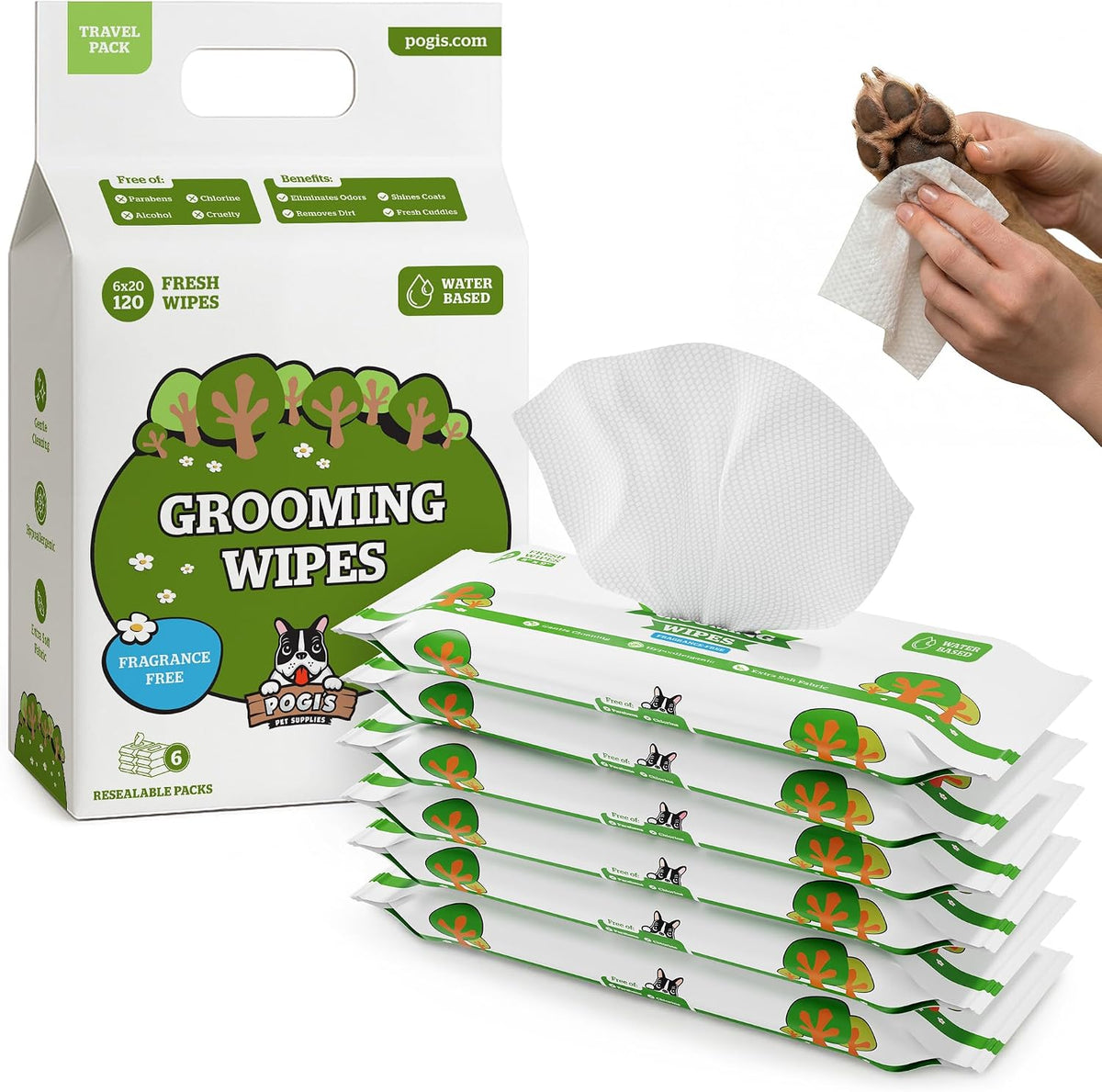 Pogi's Dog Grooming Wipes - Hypoallergenic Pet Wipes for Paws, Body & Butt - Cleaning & Hydrating, Fragrance Free, 100 Count - Image 11