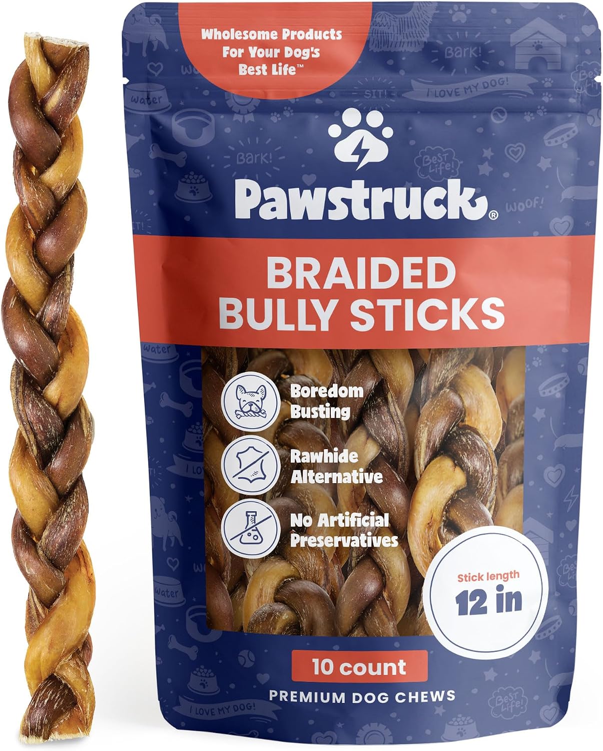 Pawstruck Natural 12" Braided Bully Sticks for Dogs - Tough, Long-Lasting, Rawhide-Free, Low-Odor, Single Ingredient Chew Treat for Aggressive Chewers - 5 Count - Packaging May Vary - Image 11