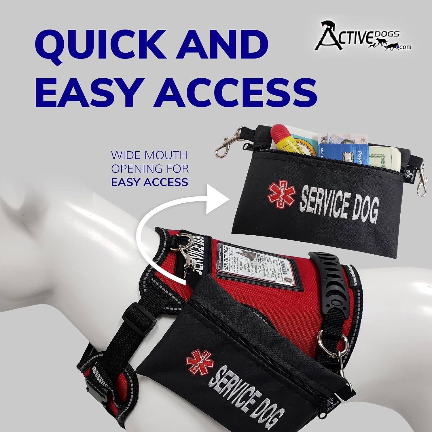 ActiveDogs working dog vest accessory pouch with dual spring snaps