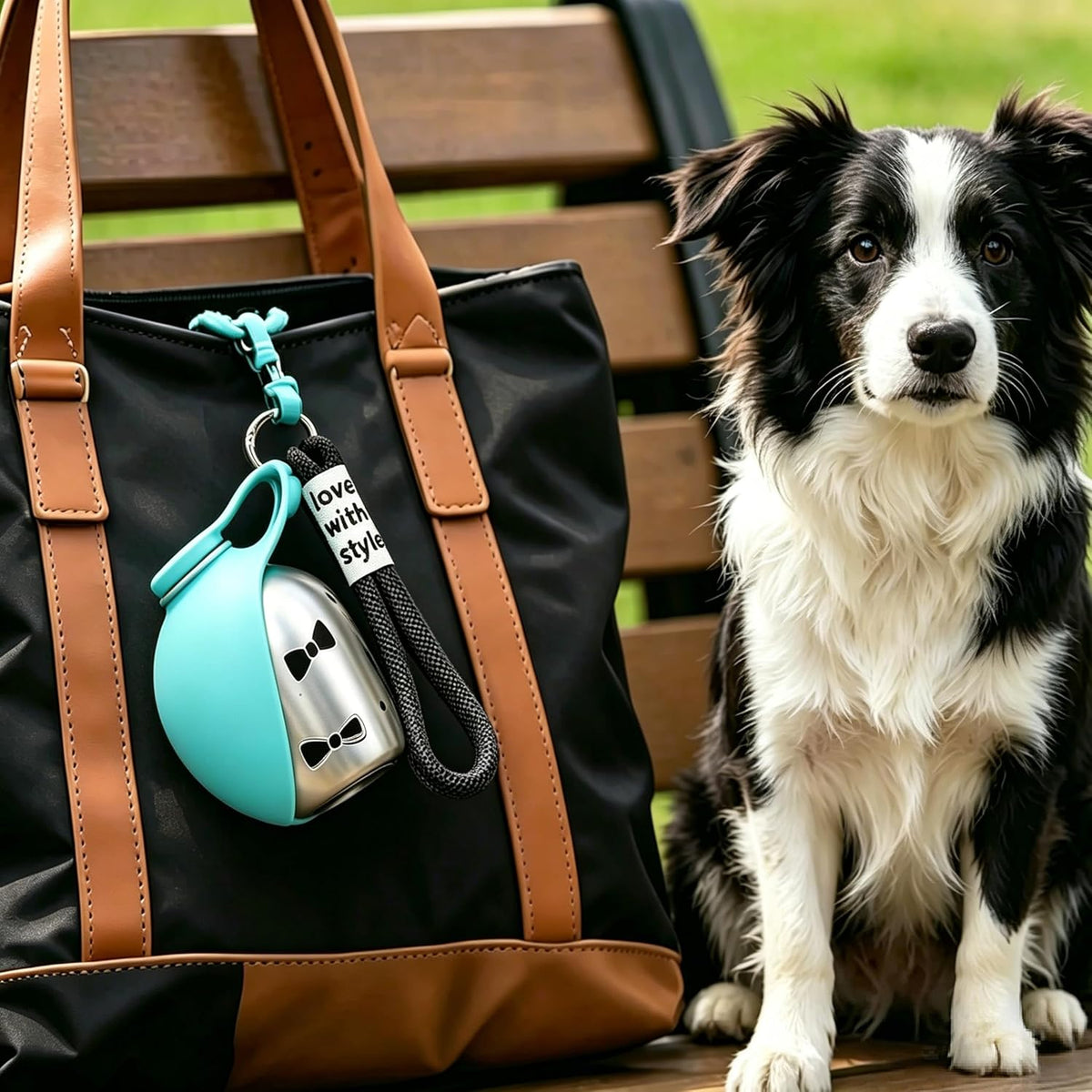 Foldable travel pet water dispenser being packed into an outdoor backpack.