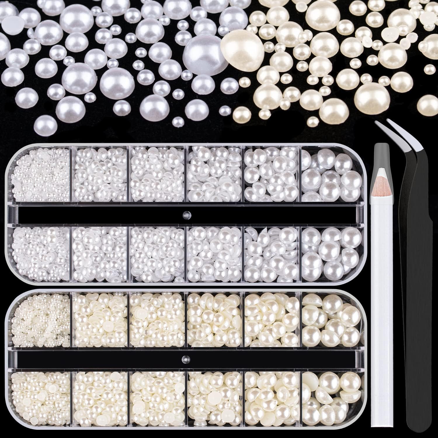 Belleboost 2700 pieces flat back pearl kit front view