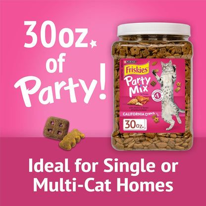 Friskies Party Mix crunchy cat treats in fun shapes for adult feline dental health