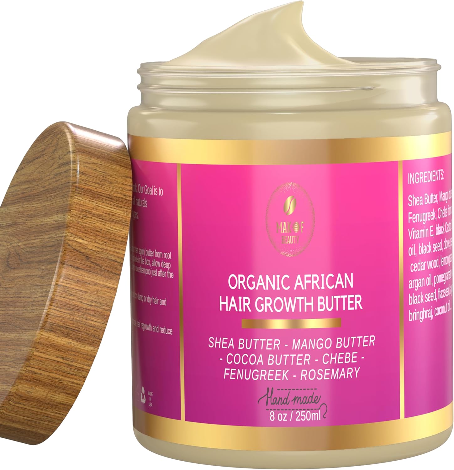 Makof Beauty Chebe Hair Growth and Thickening Butter 8 ounces jar front view
