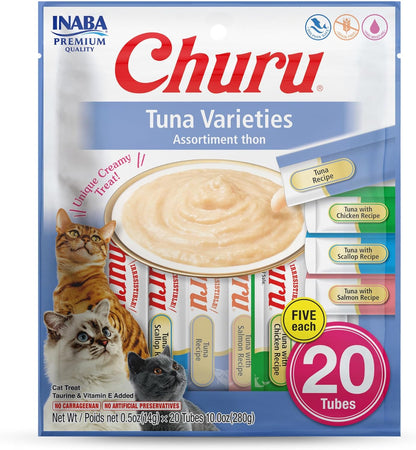 INABA Churu Cat Treats, Lickable, Squeezable Creamy Pure Cat Treat with Green Tea Extract & Taurine, 0.5oz. Each Tube, 20 Tubes, Scallop & Crab Variety - Image 4