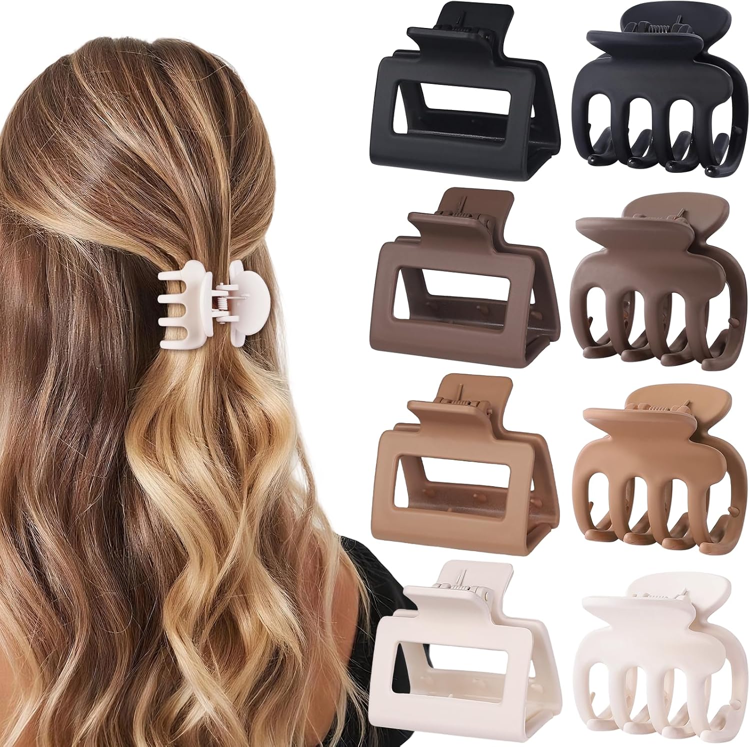 USDNICE medium hair clips 8 piece set brown front view