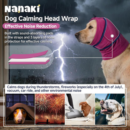 Nanaki noise protection snood side view demonstrating full coverage of a dog's ears.
