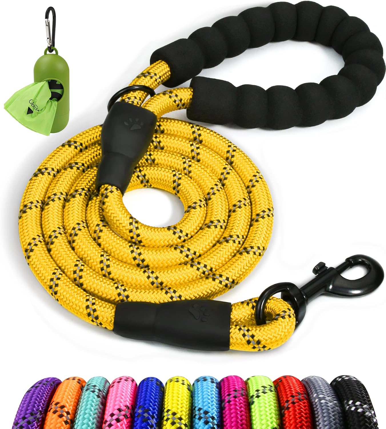 Taglory Rope Dog Leash 6 FT with Comfortable Padded Handle, Highly Reflective Threads Leash and Anti-Tangle Clip for Walking Medium Large Dogs, 1/2 inch, Black - Image 13