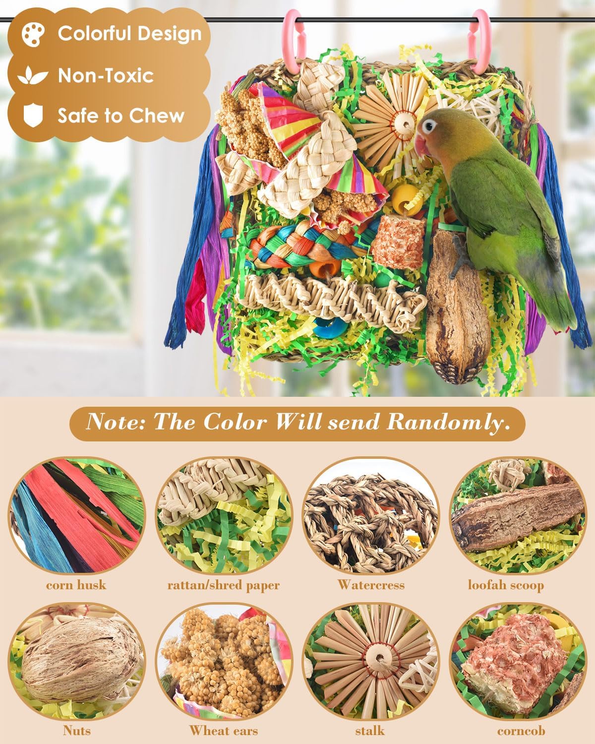 Erkoon parakeet toy natural wood and cotton rope