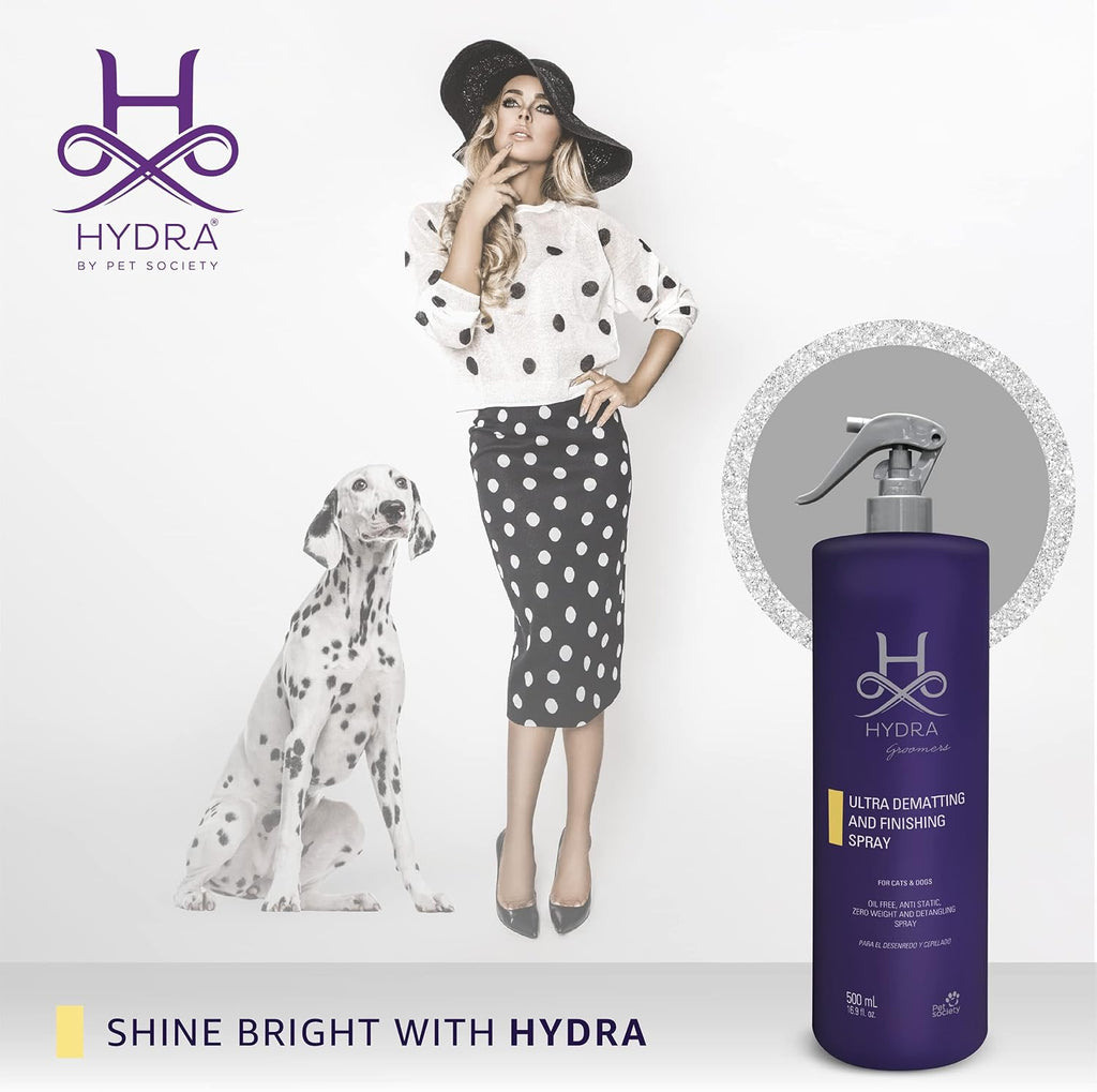 Hydra Groomers pet detangling spray 500 milliliters bottle for long haired dogs and cats.