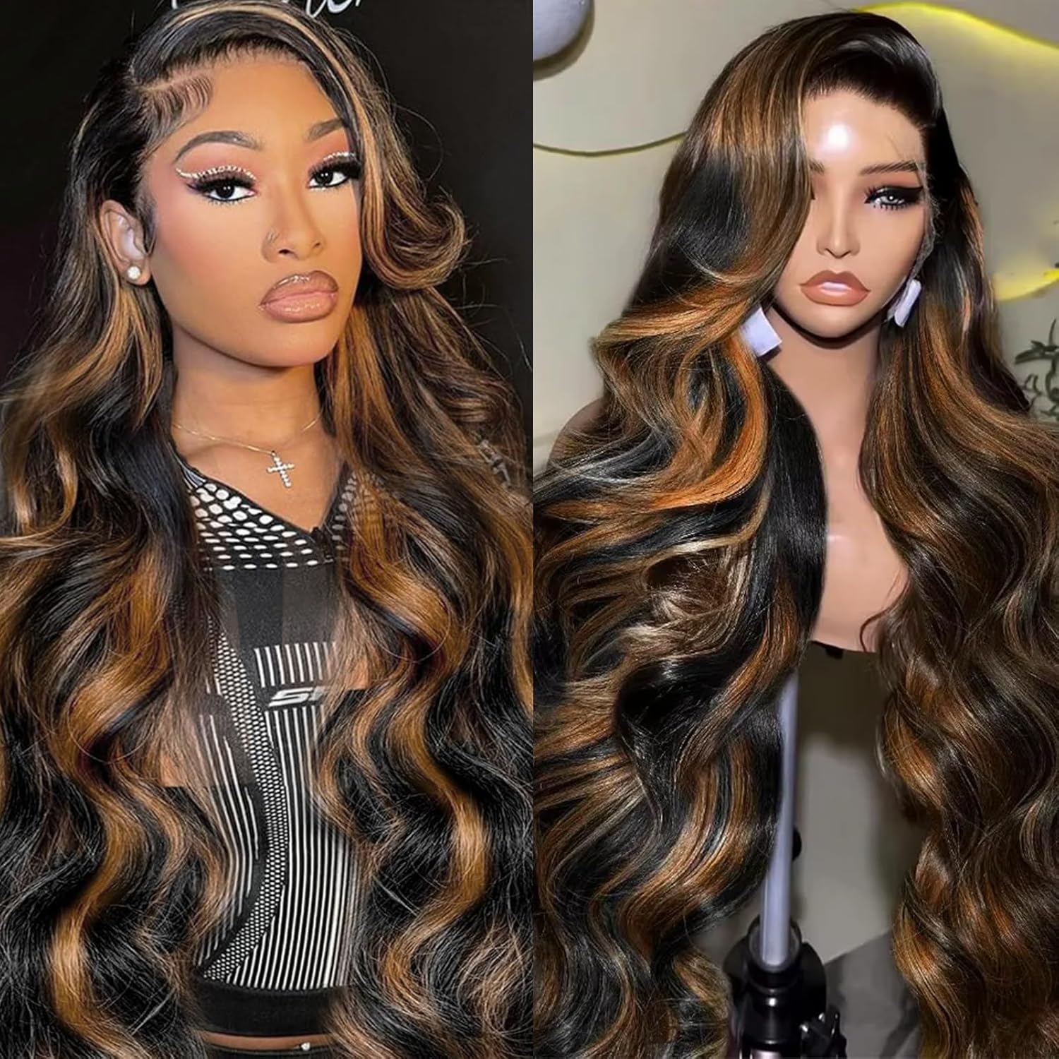 Vemalin highlight ombre human hair lace front wig 26 inch