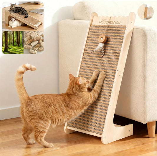 Mocherpion natural cork cat scratching post front view on living room floor