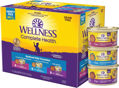 Wellness Complete Health Pate Variety Pack Adult Canned Wet Cat Food, Natural, Protein Rich, Grain Free, Chicken and Turkey Favorites, 3 oz, Pack of 24 Cans - Image 12