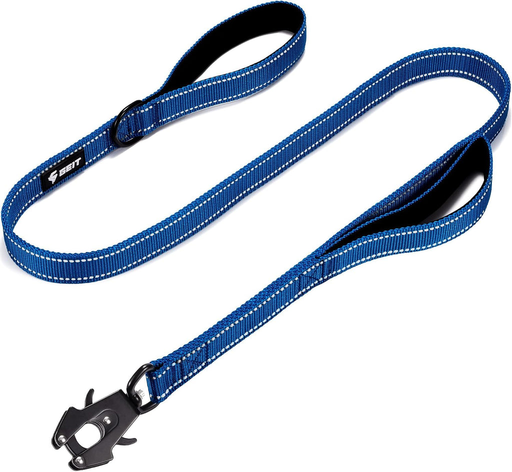 GEIT 4/5/6FT Heavy Duty Dog Leash with 2 Comfortable Padded Handles, Reflective Rope Leashes with Quick Release/Locking Tactical Frog Clip for Small Medium and Large Dogs, Black - Image 9