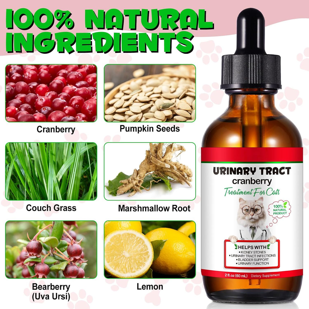 BTQAFVZT cranberry kidney and bladder support liquid supplement for cats