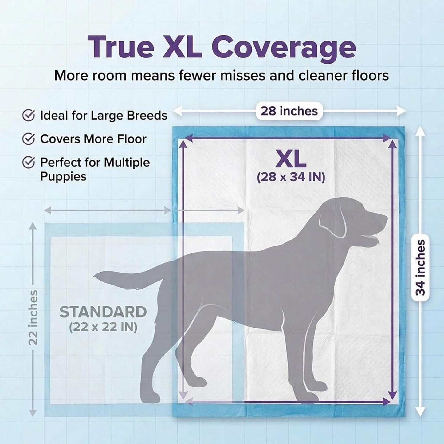 Close up view of the quilted quick dry top sheet of the disposable pet training pad.