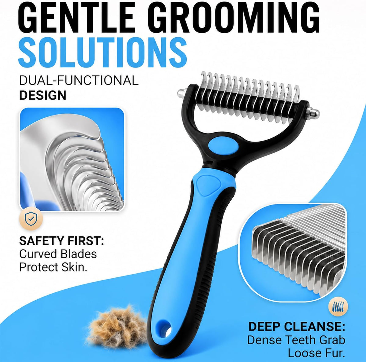 Professional grade pet grooming comb safely clearing knots and tangles