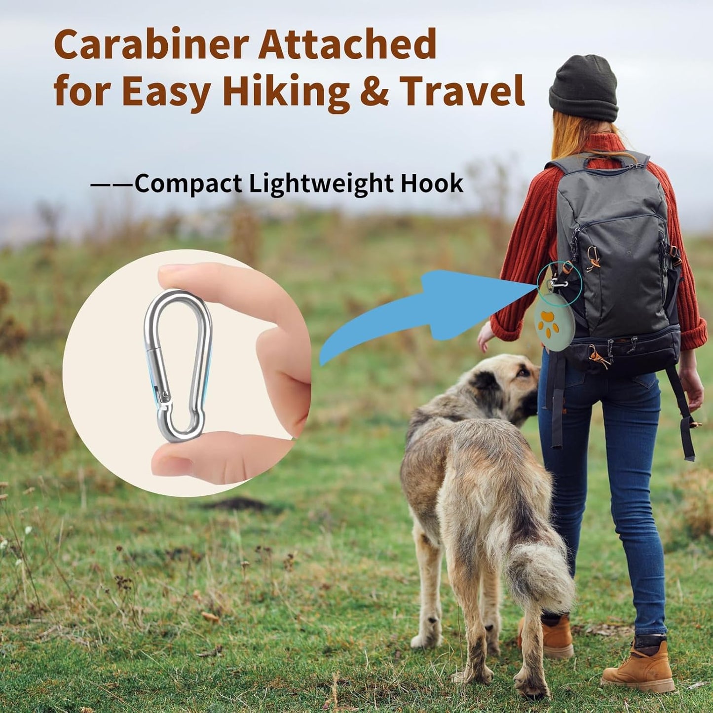 Gdsun foldable pet bowl collapsed flat with metal carabiner clip attached.