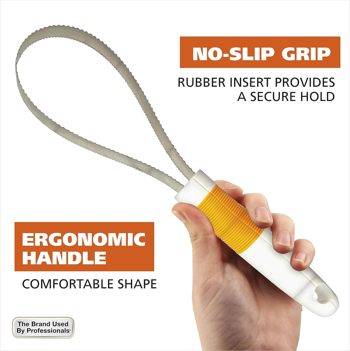 Orange and white non slip ergonomic handle of Wahl blade