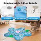 Smart hide and seek pet toy highlighting the star pattern play mat and feather accessories
